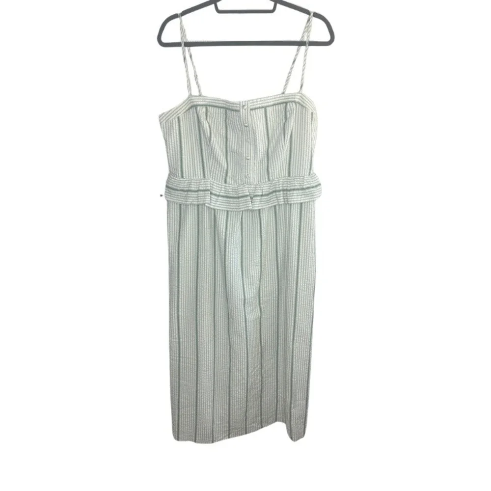 Tuckernuck Mondego Stripe Seersucker Maddy Dress Green Blue White Peplum Midi XL